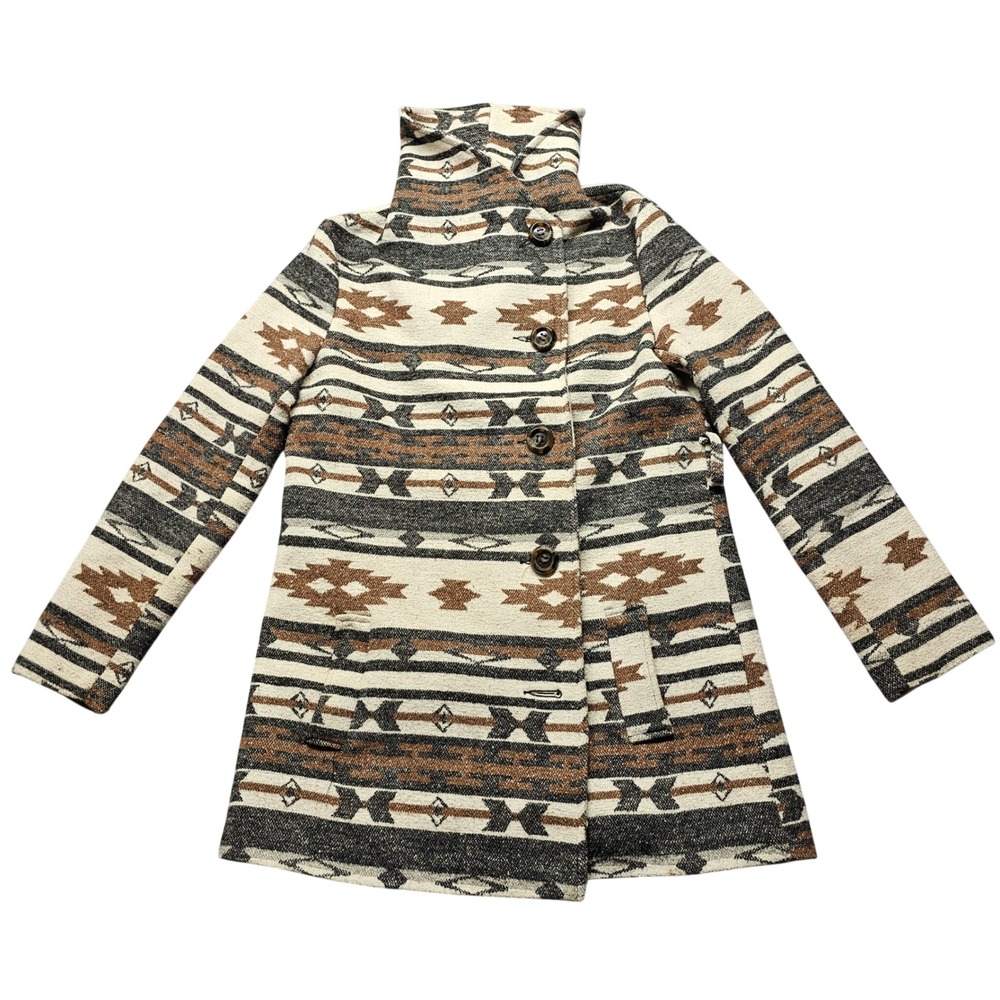 Charlotte Russe Womens Southwestern Aztec Tribal Wool Blend‎ Pea Coat Brown M